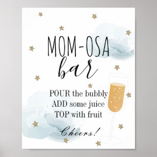 Poster Etoiles et nuages bleus Baby shower Maman-osa Bar
