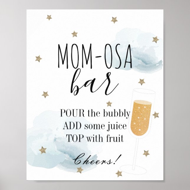 Poster Etoiles et nuages bleus Baby shower Maman-osa Bar (Devant)
