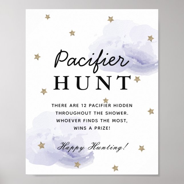 Poster Etoiles et nuages de lavande Baby shower chasse pa (Devant)