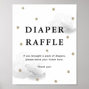 Poster Étoiles et nuages gris Baby shower Déchets Raffle
