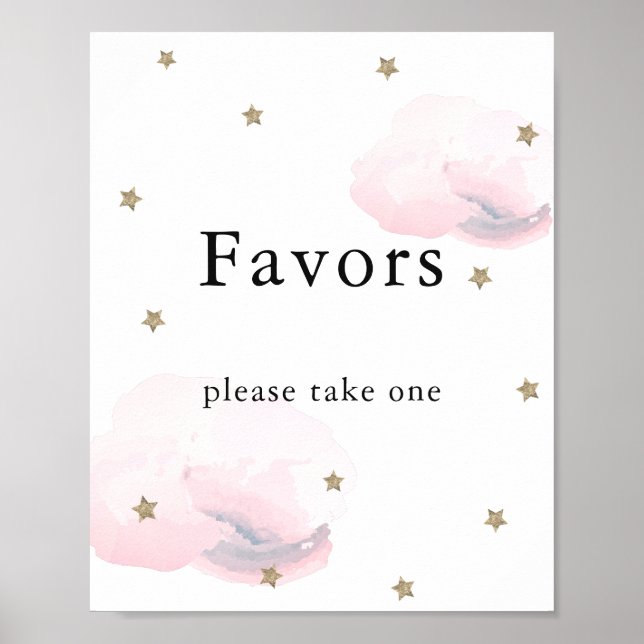 Poster Étoiles et nuages roses Baby shower Faveurs Signer (Devant)