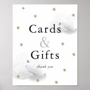 Poster Étoiles Nuages gris Baby shower Cartes et cadeaux