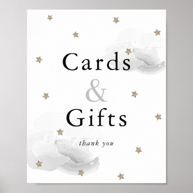 Poster Étoiles Nuages gris Baby shower Cartes et cadeaux (Devant)
