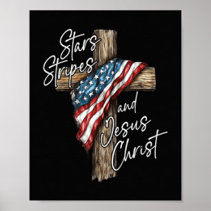 Poster Étoiles Rayures et Jésus-Christ Foi Patriote