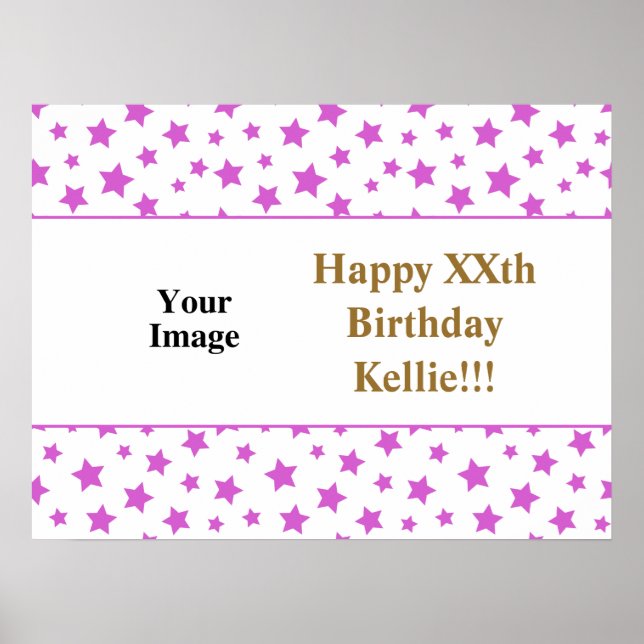 Poster Étoiles Roses Avec Message Photo Anniversaire (Devant)