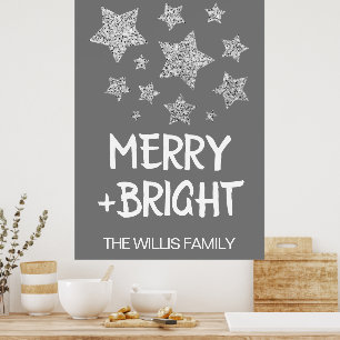 Poster Étoiles scintillantes de Noël Nom de famille joyeu