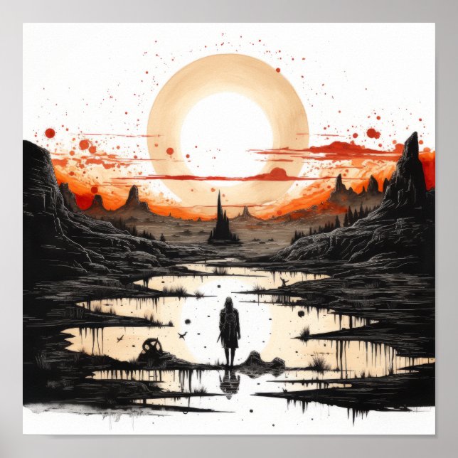 Poster Étonnant dessin d'encre noire des soleils amérindi (Devant)