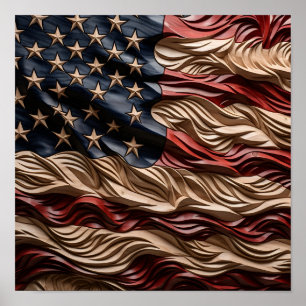 Poster étonnant drapeau américain sculpteur sur bois