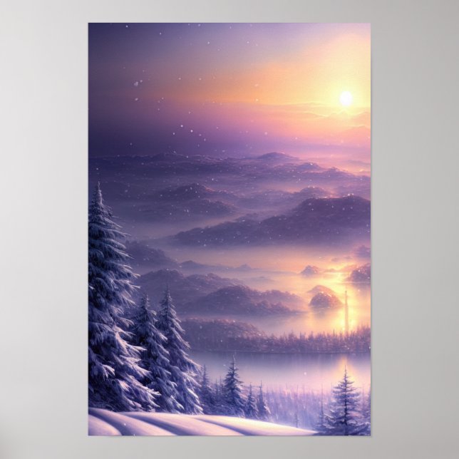 Poster Étonnant lever de soleil hivernal (Devant)