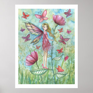 Poster Étranges Pavots d'Été Fée de Fleur et Papillon