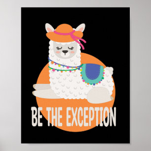 Poster Être L'Exception Kawaii Funny Llama White & Orange