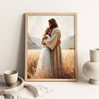 Poster Étreinte de guérison, Jésus serrant une fille, Jés