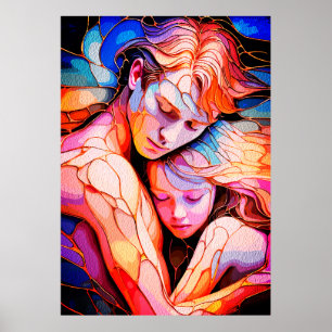 Poster Étreinte du Gardien Éthéré – Vitrail Fantastique