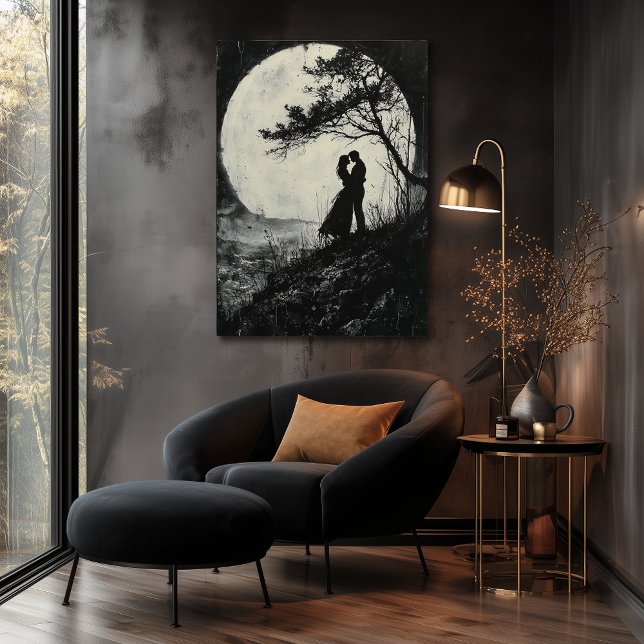 Poster Étreinte Romantique au Clair de Lune - Style Charb (Créateur téléchargé)