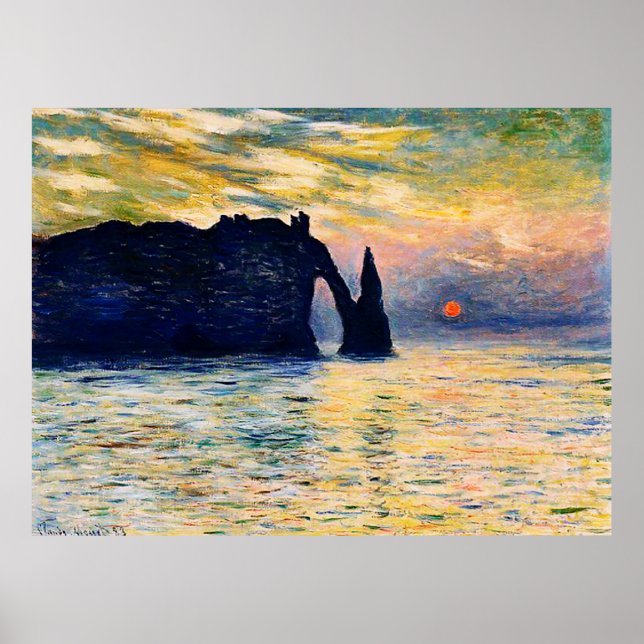 Poster Etretat, coucher du soleil, 1883 (Devant)