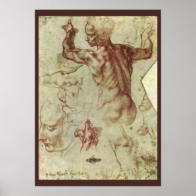 Poster Étude de Libyan Sibyl par Michelangelo (Devant)