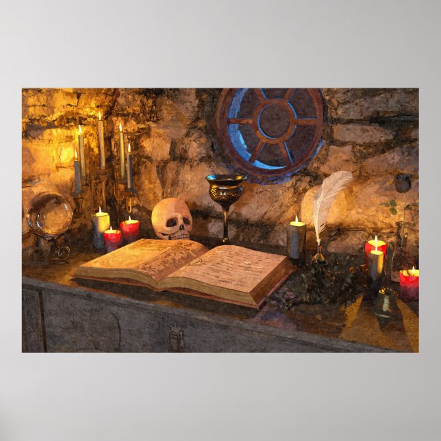Poster Étude de sorcier de fantasy médiéval (Devant)