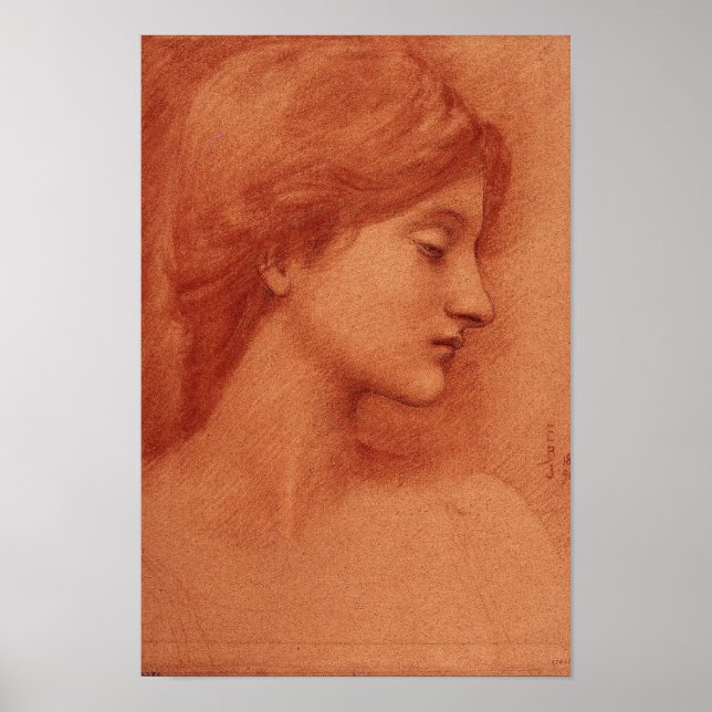 Poster Étude d'une tête féminine, Edward Burne-Jones (Devant)