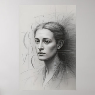 Poster Étude introspective : Portrait au graphite
