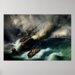 Poster Étude pour l'incendie du 'Kent' en 1825