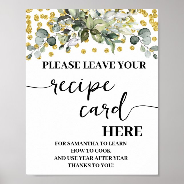 Poster Eucalyptus avec l'or Laisser votre carte de recett (Devant)