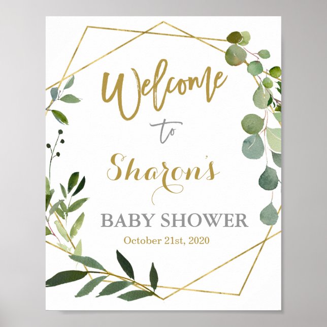 Poster Eucalyptus Baby shower vert signe de bienvenue (Devant)