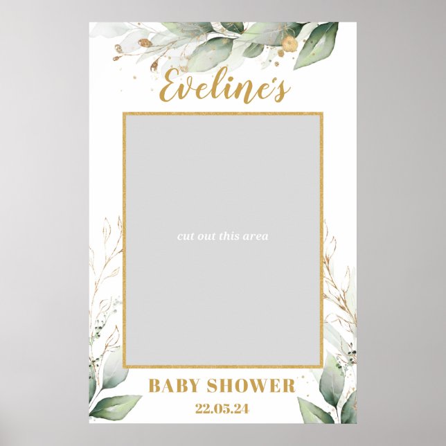 Poster Eucalyptus boho vert baby shower photo (Devant)