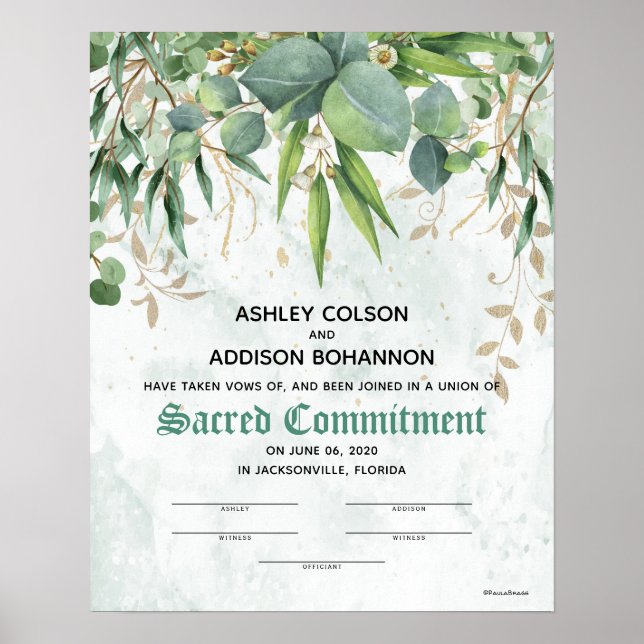 Poster Eucalyptus Botannical ♥ Certificat Mariage (Devant)