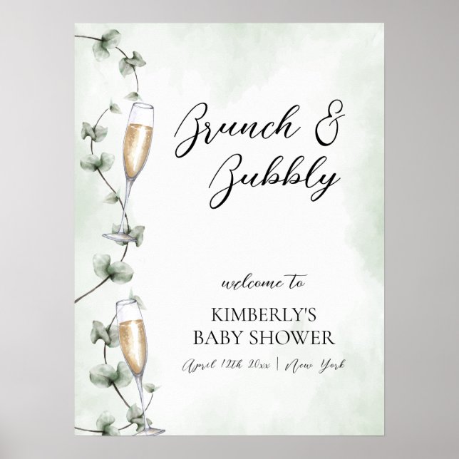 Poster Eucalyptus Brunch Baby shower Champagne Bienvenue (Devant)