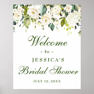 Poster Eucalyptus élégant Roses blanches Baby Shower