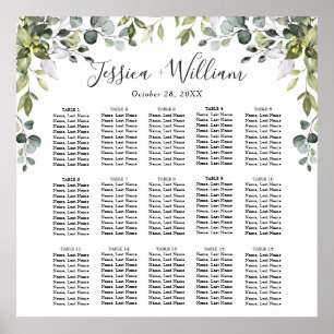 Poster Eucalyptus Floral 15 Tables Mariage CHART DE SIÈGE