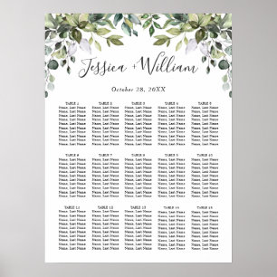 Poster Eucalyptus Floral 15 Tables Mariage CHART DE SIÈGE
