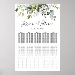 Poster Eucalyptus Floral 15 Tables Wedding SEATING CHART