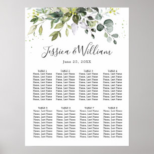 Poster Eucalyptus Floral 8 Tables Wedding SEATING CHART