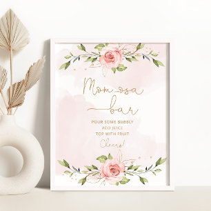 Poster Eucalyptus floral rose pâle bar Mom-osa