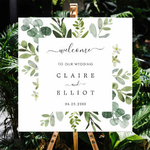 Poster Eucalyptus Foliage Carré Cadre Mariage Bienvenue