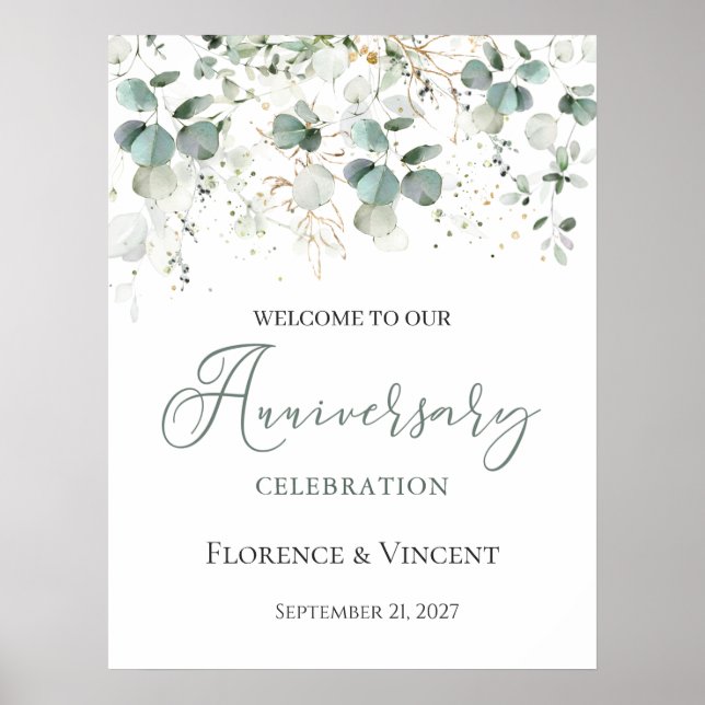 Poster Eucalyptus Foliage Mariage Anniversaire Bienvenue (Devant)