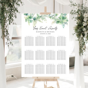 Poster Eucalyptus Garden Wedding 12 Table Seating Charts