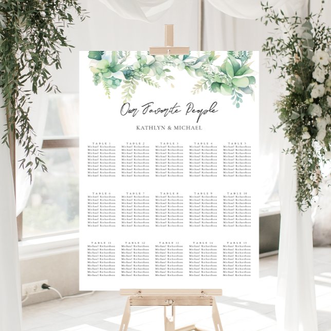 Poster Eucalyptus Garden Wedding 15 Table Seating Charts (Créateur téléchargé)