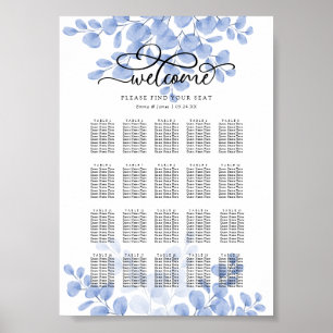 Poster Eucalyptus Gold Dusty Blue Mariage carte de siège