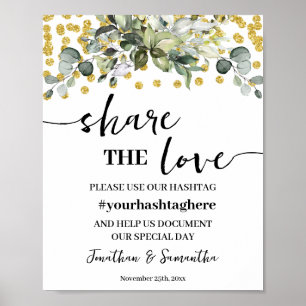 Poster Eucalyptus Gold Partagez le signe Wedding shower d