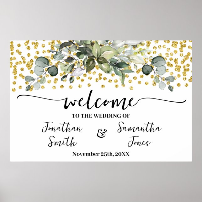 Poster Eucalyptus Gold Welcome Mariage cérémonie réceptio (Devant)