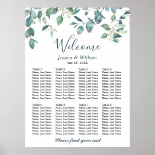 Poster Eucalyptus Green 8 Tables Mariage SEATING GRAPHIQU