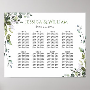 Poster Eucalyptus Green 8 Tables Mariage SEATING GRAPHIQU