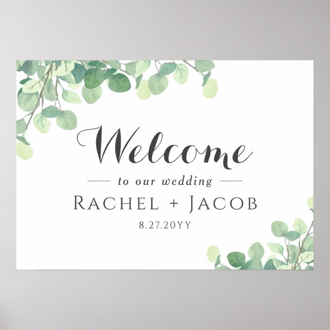Poster Eucalyptus Green Mariage Script simple Bienvenue (Devant)