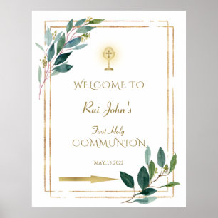 Poster Eucalyptus Leaves Holy Communion Welcome Sign