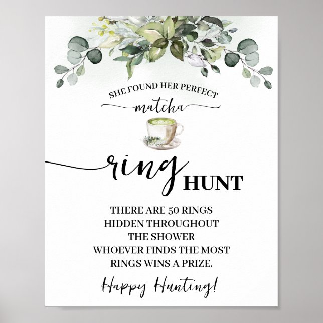 Poster Eucalyptus Matcha Ring Hunt Bridal Shower Game (Devant)