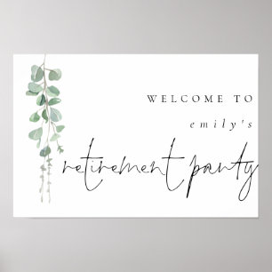 Poster Eucalyptus moderne Nom Bienvenue Parti de retraite