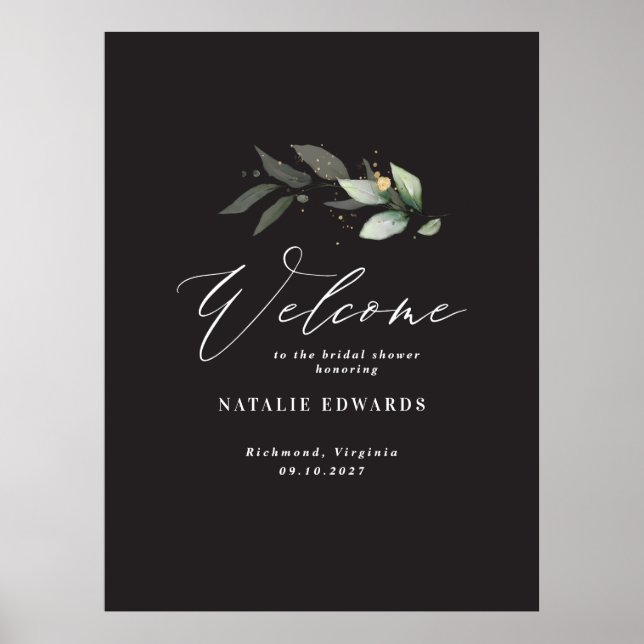 Poster Eucalyptus or noir mariage de bienvenue mousse  (Devant)