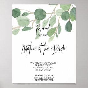 Poster Eucalyptus Reserved for Mother of Bride Wedding